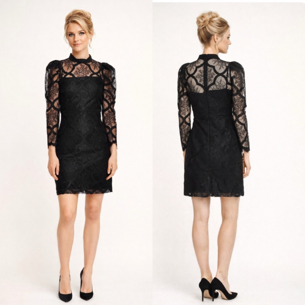 Sandro Paris Black Lace Puffed Sleeve Cocktail Dress – Size 36